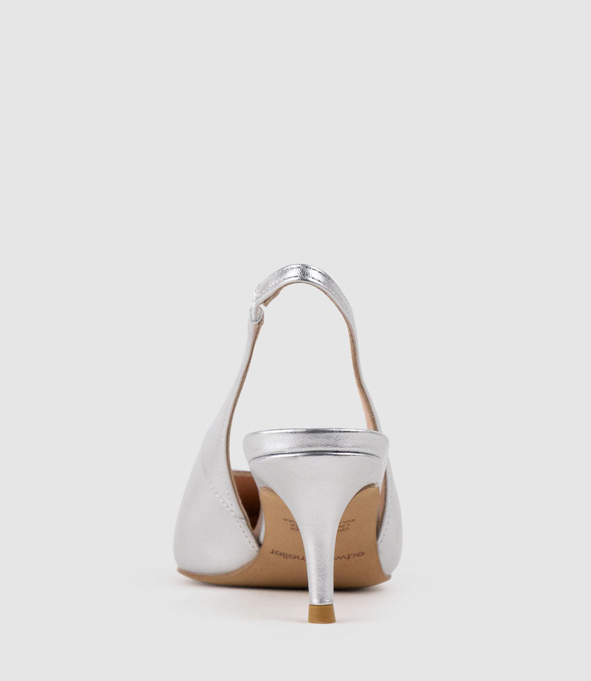 CRESTA60 Pointed Slingback in Silver - Edward Meller