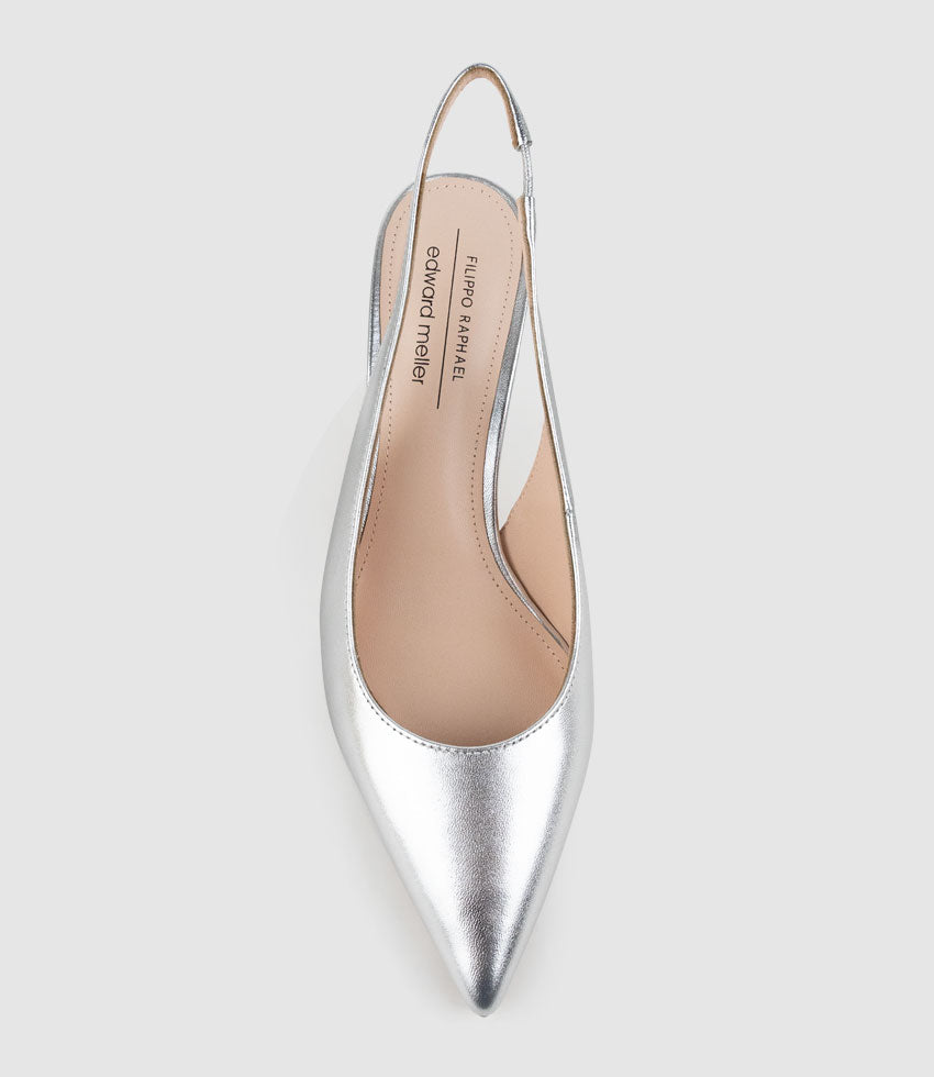 CRESTA60 Pointed Slingback in Silver - Edward Meller