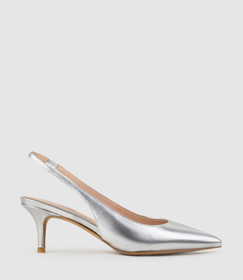 CRESTA60 Pointed Slingback in Silver - Edward Meller