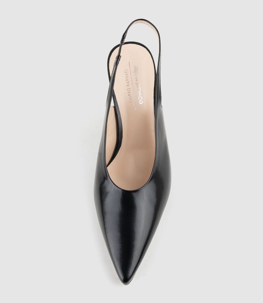 DAELYN70 Choked Up Slingback Pump in Black High Shine - Edward Meller