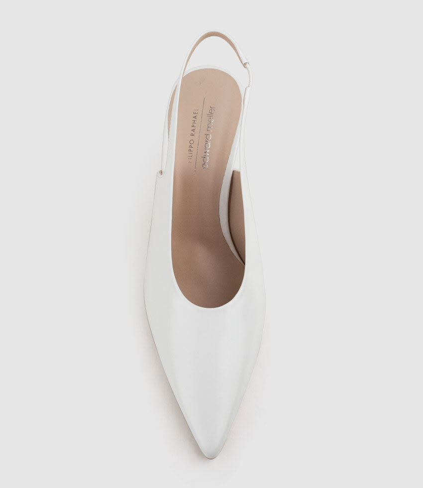 DAELYN70 Choked Up Slingback Pump in White High Shine - Edward Meller