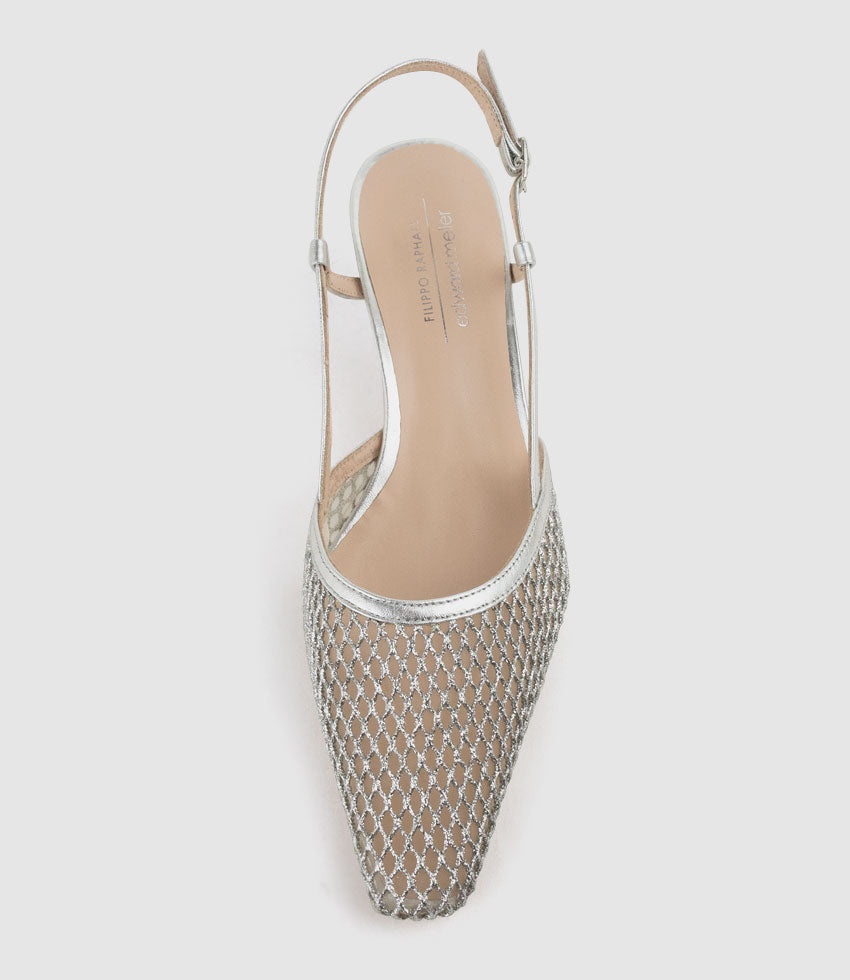 DALLAS60 Mesh Slingback Pump in Silver - Edward Meller