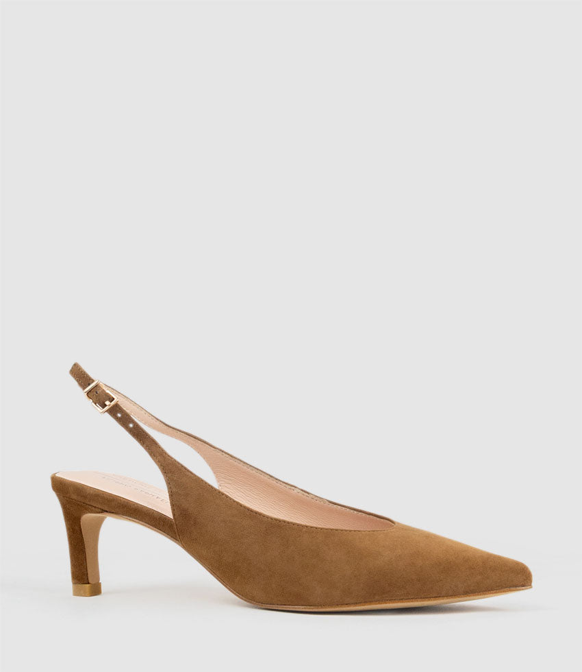 DAMA55 Choked Slingback Pump in Tan Suede - Edward Meller