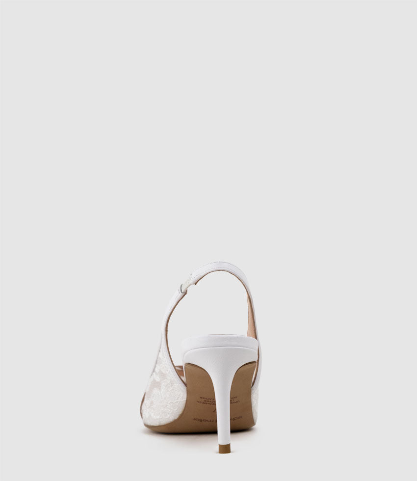 DAMINA70 Lace Slingback with Pearl in White - Edward Meller