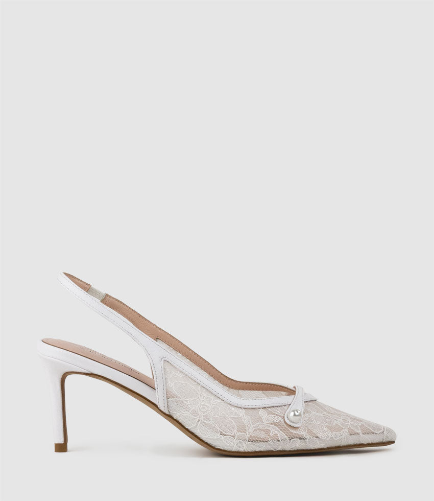 DAMINA70 Lace Slingback with Pearl in White - Edward Meller