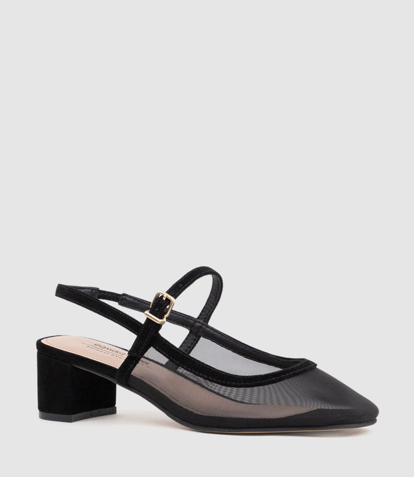 DAPHNE45 Mesh Slingback Pump in Black Suede - Edward Meller