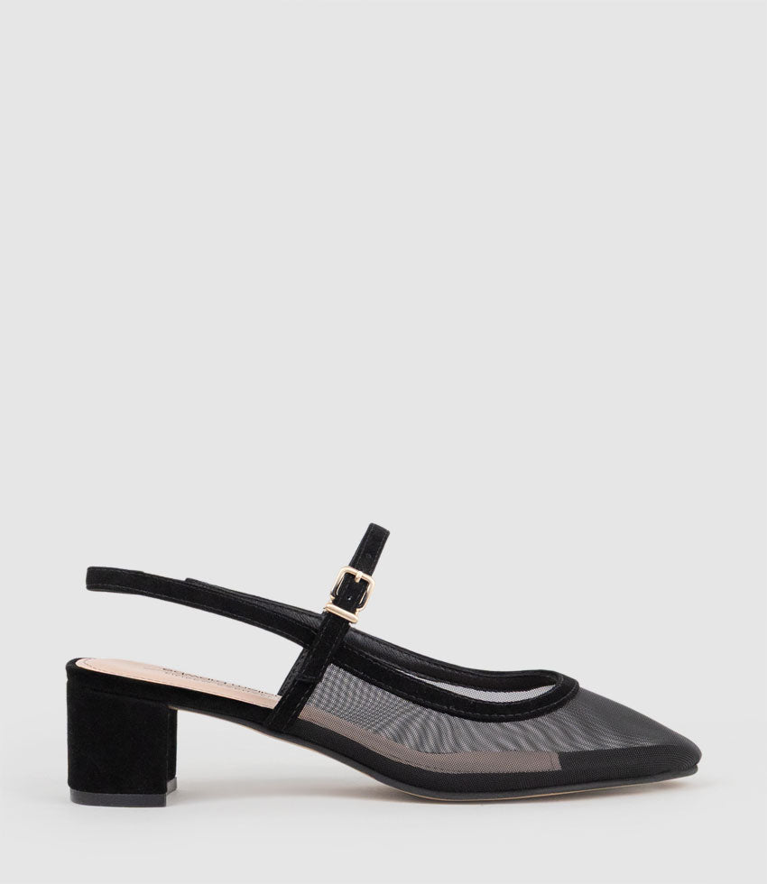 DAPHNE45 Mesh Slingback Pump in Black Suede - Edward Meller