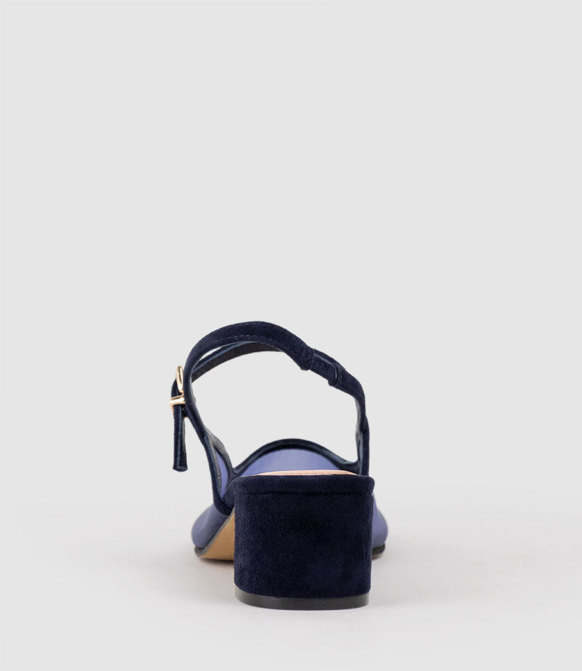 DAPHNE45 Mesh Slingback Pump in Navy Suede - Edward Meller
