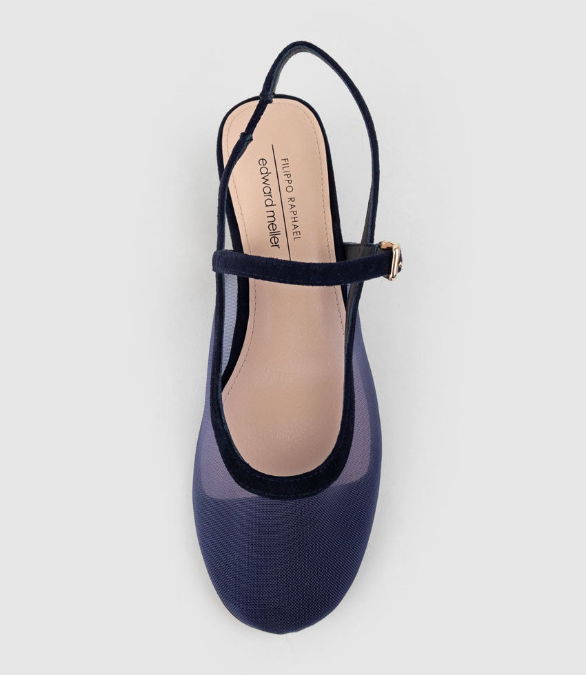 DAPHNE45 Mesh Slingback Pump in Navy Suede - Edward Meller