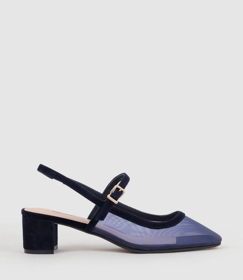DAPHNE45 Mesh Slingback Pump in Navy Suede - Edward Meller