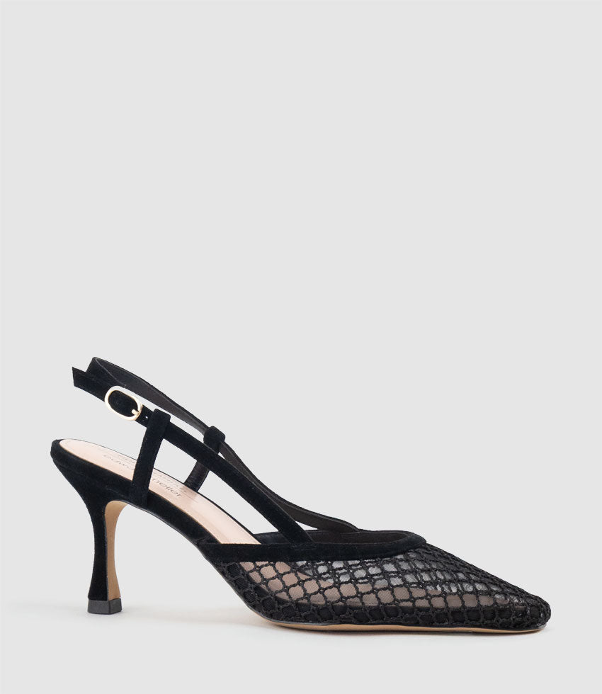 DELILAH75 Mesh Slingback Pump in Black Suede - Edward Meller