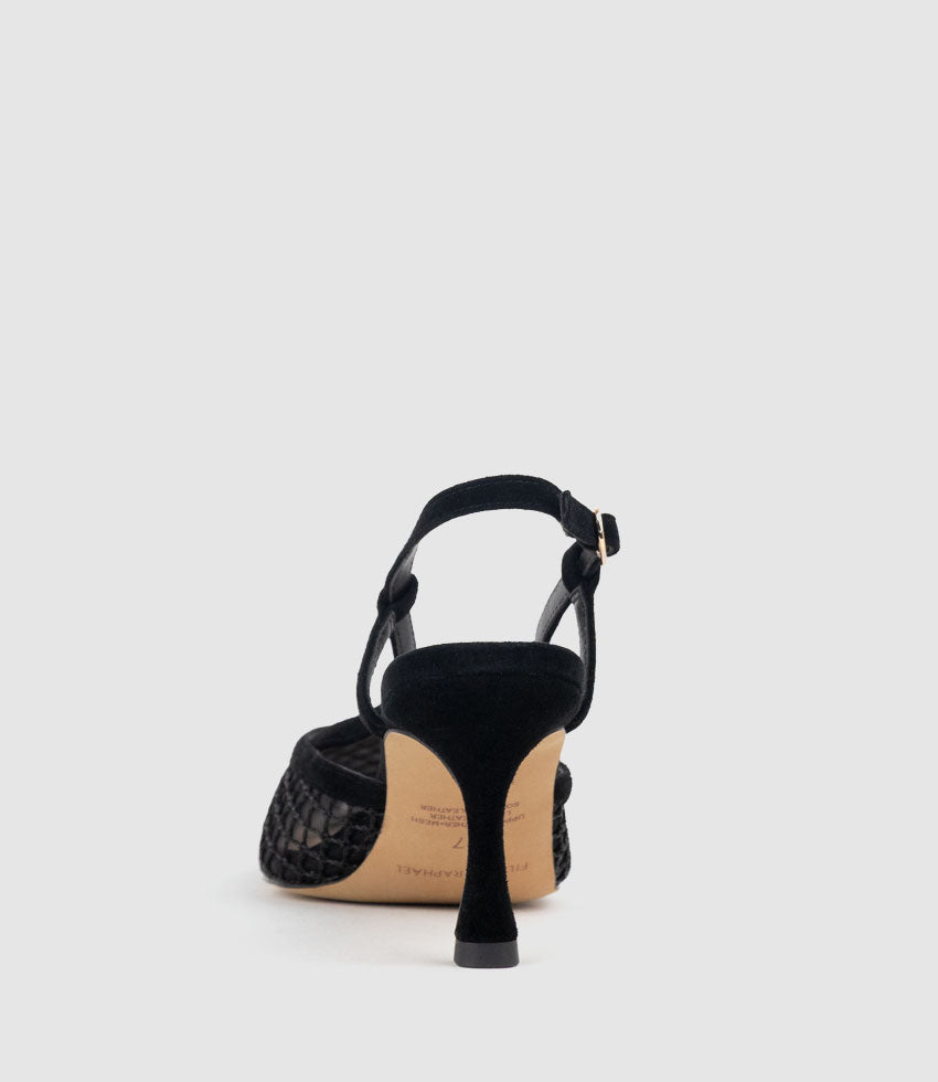 DELILAH75 Mesh Slingback Pump in Black Suede - Edward Meller