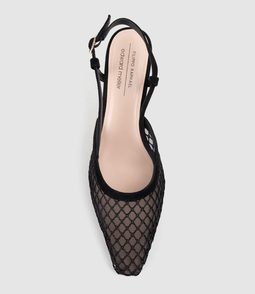 DELILAH75 Mesh Slingback Pump in Black Suede - Edward Meller