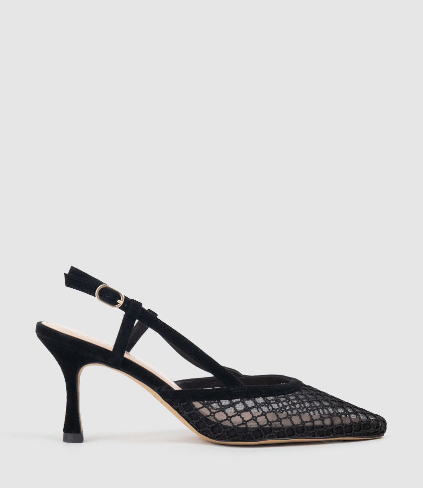 DELILAH75 Mesh Slingback Pump in Black Suede - Edward Meller
