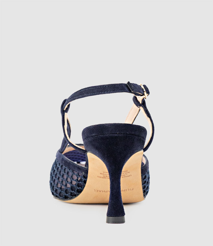 DELILAH75 Mesh Slingback Pump in Navy Suede - Edward Meller