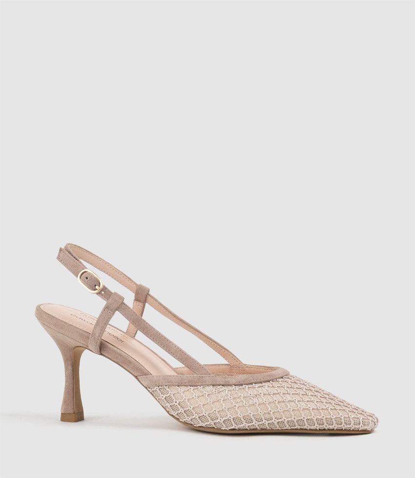 DELILAH75 Mesh Slingback Pump in Nude Suede - Edward Meller