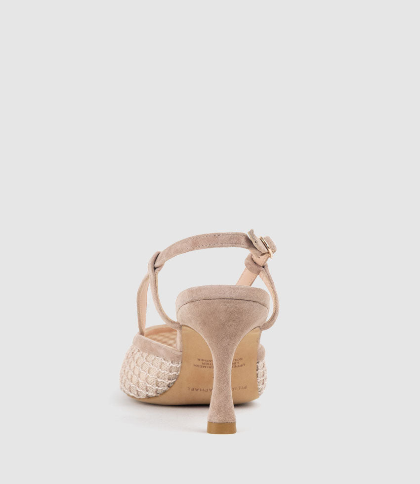 DELILAH75 Mesh Slingback Pump in Nude Suede - Edward Meller