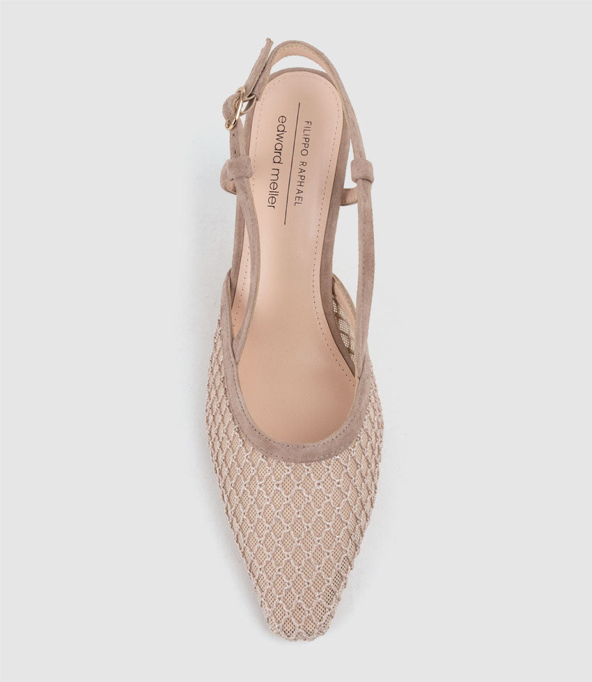DELILAH75 Mesh Slingback Pump in Nude Suede - Edward Meller