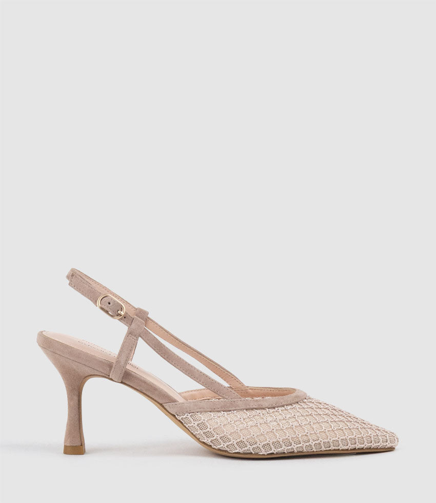 DELILAH75 Mesh Slingback Pump in Nude Suede - Edward Meller