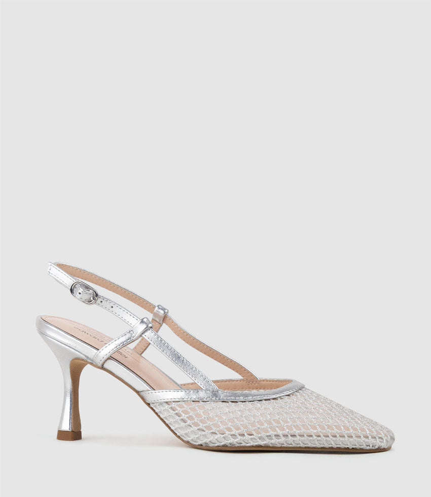 DELILAH75 Mesh Slingback Pump in Silver - Edward Meller