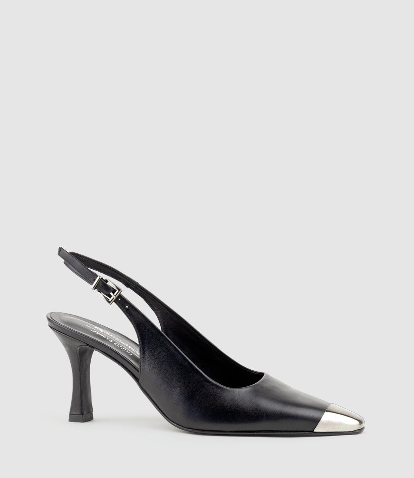 DELINA75 Cap Toe Slingback Pump in Black - Edward Meller