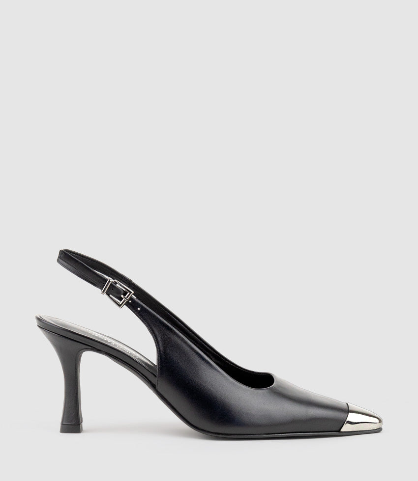 DELINA75 Cap Toe Slingback Pump in Black - Edward Meller