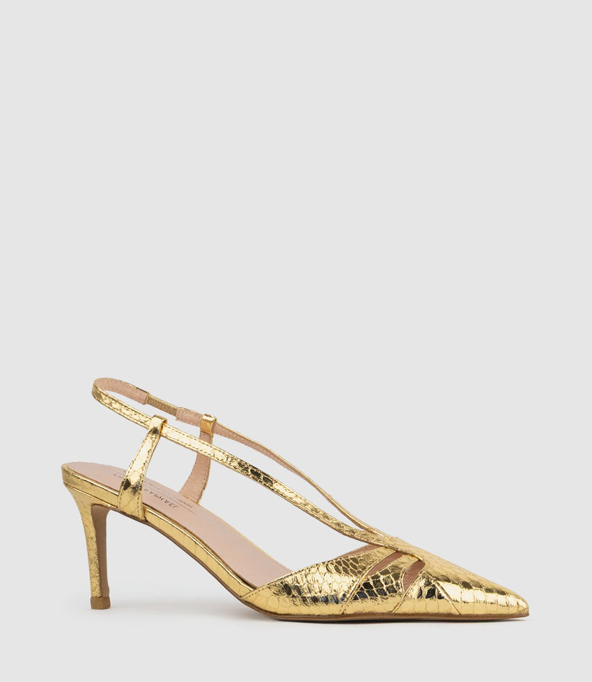 DELLE70 Posted Slingback in Gold Snake - Edward Meller
