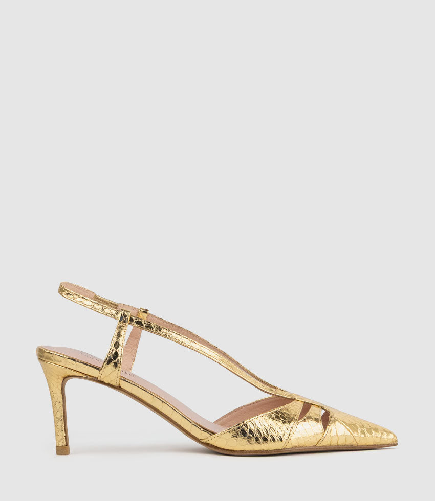 DELLE70 Posted Slingback in Gold Snake - Edward Meller