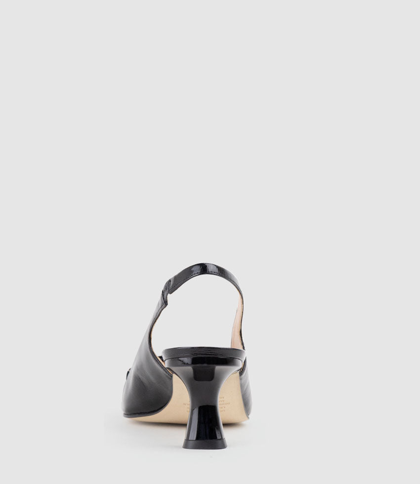DELTA60 Slingback Pump with Strap in Black Crinkle Patent - Edward Meller