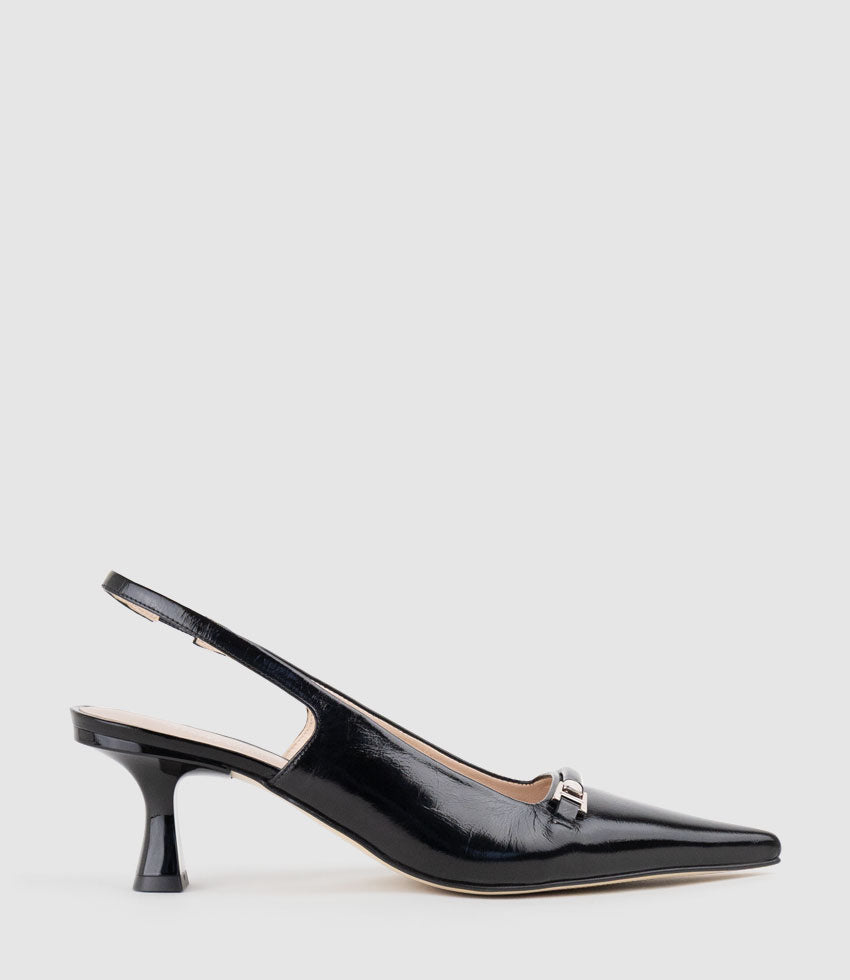 DELTA60 Slingback Pump with Strap in Black Crinkle Patent - Edward Meller