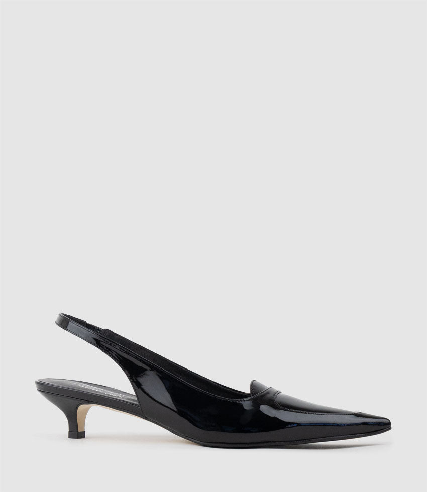 DEMILLA40 Pointed Loafer Slingback in Black Patent - Edward Meller