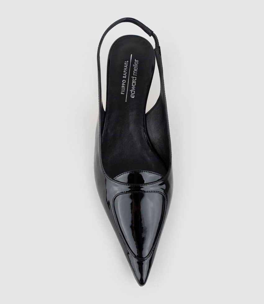 DEMILLA40 Pointed Loafer Slingback in Black Patent - Edward Meller