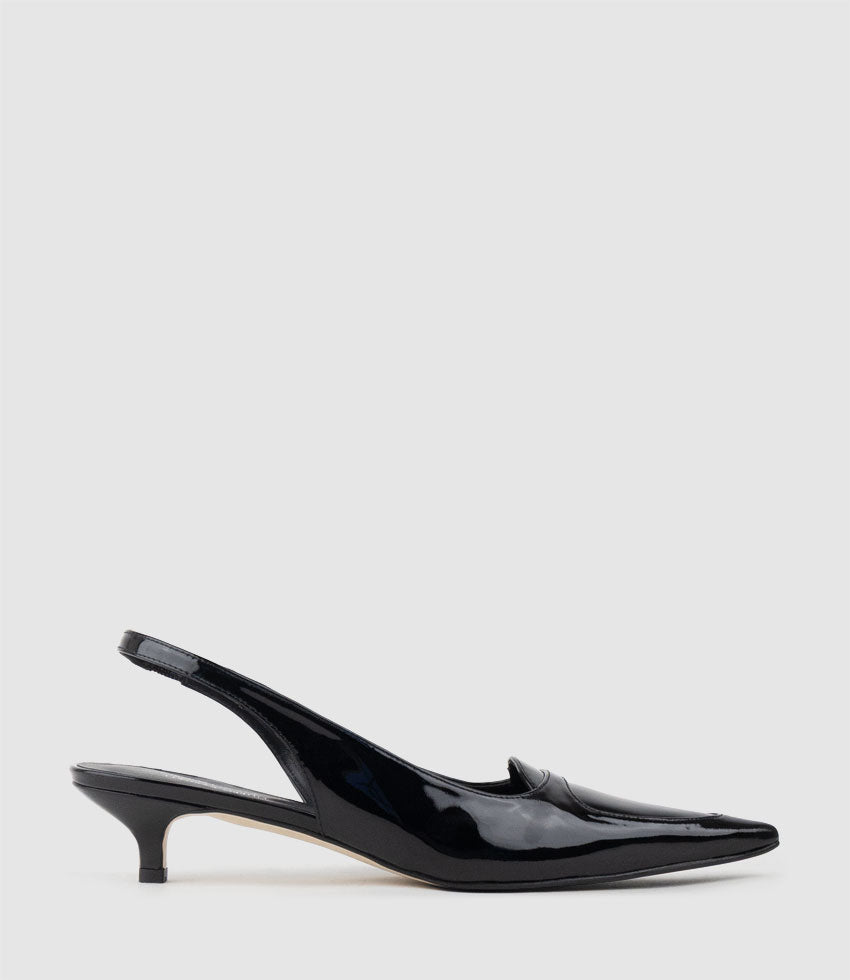 DEMILLA40 Pointed Loafer Slingback in Black Patent - Edward Meller