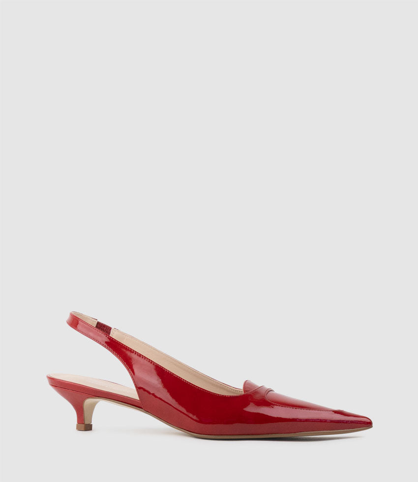 DEMILLA40 Pointed Loafer Slingback in Cherry Patent - Edward Meller