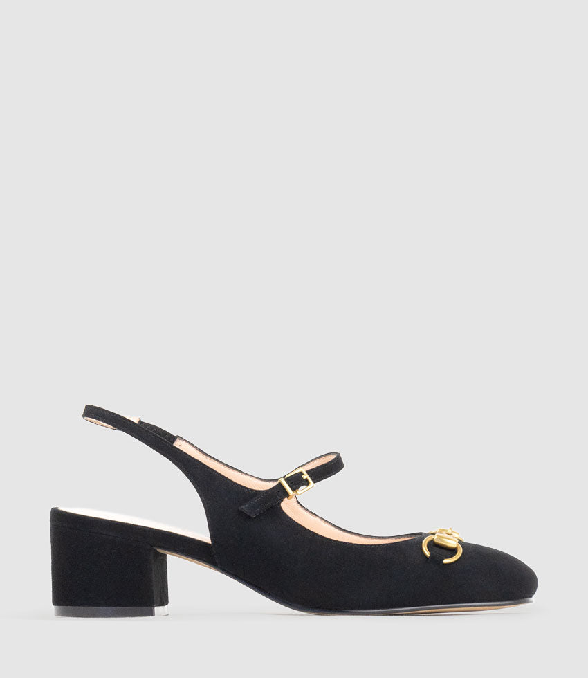 DESIRE45 Mary Jane Slingback Pump in Black Suede - Edward Meller