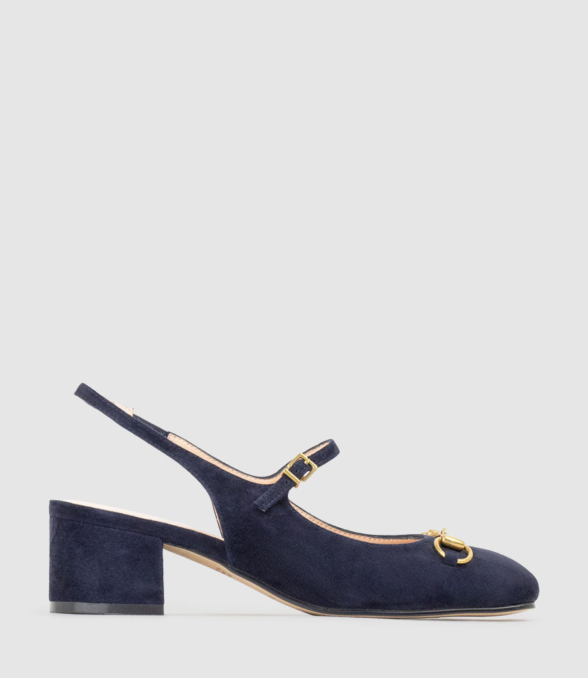 DESIRE45 Mary Jane Slingback Pump in Navy Suede - Edward Meller