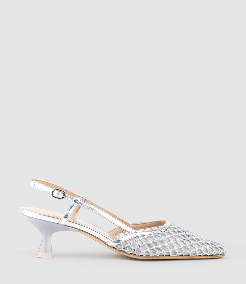 Mesh Sling Silver High Heels New Look DESTELLAR60 Crystal Mesh