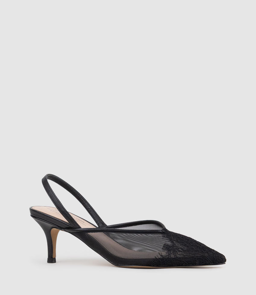 DESTINE60 Lace Front Mesh Slingback in Black - Edward Meller