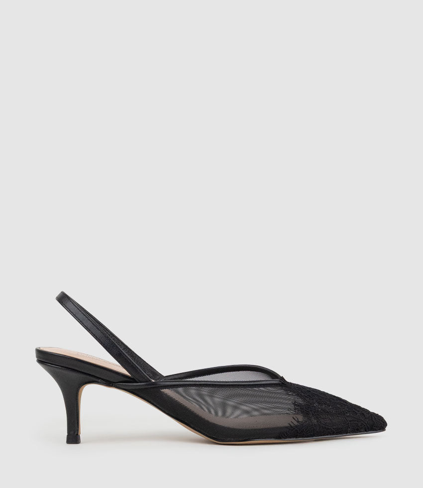 DESTINE60 Lace Front Mesh Slingback in Black - Edward Meller