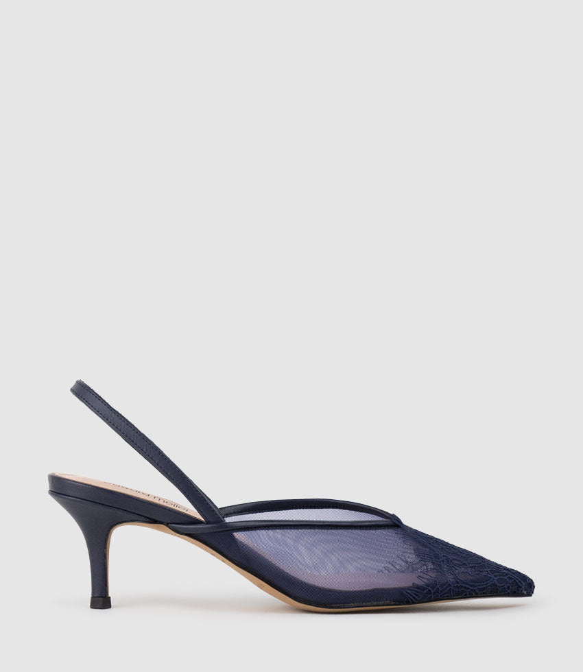 DESTINE60 Lace Front Mesh Slingback in Navy - Edward Meller