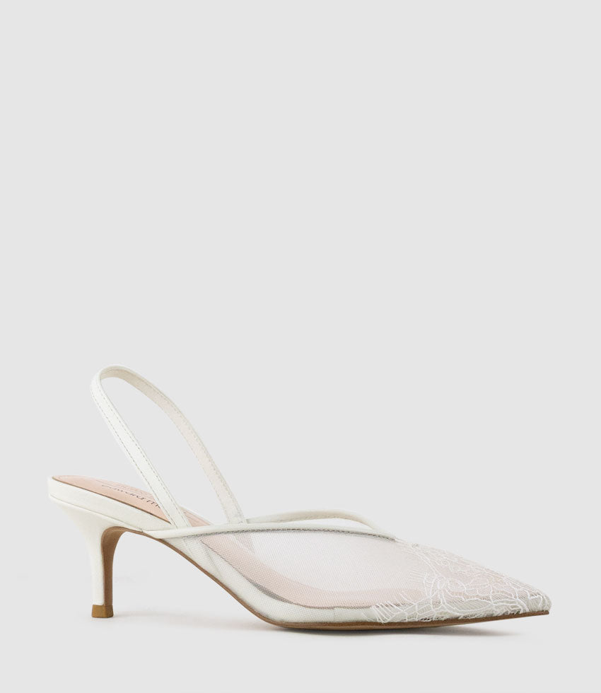 DESTINE60 Lace Front Mesh Slingback in White - Edward Meller