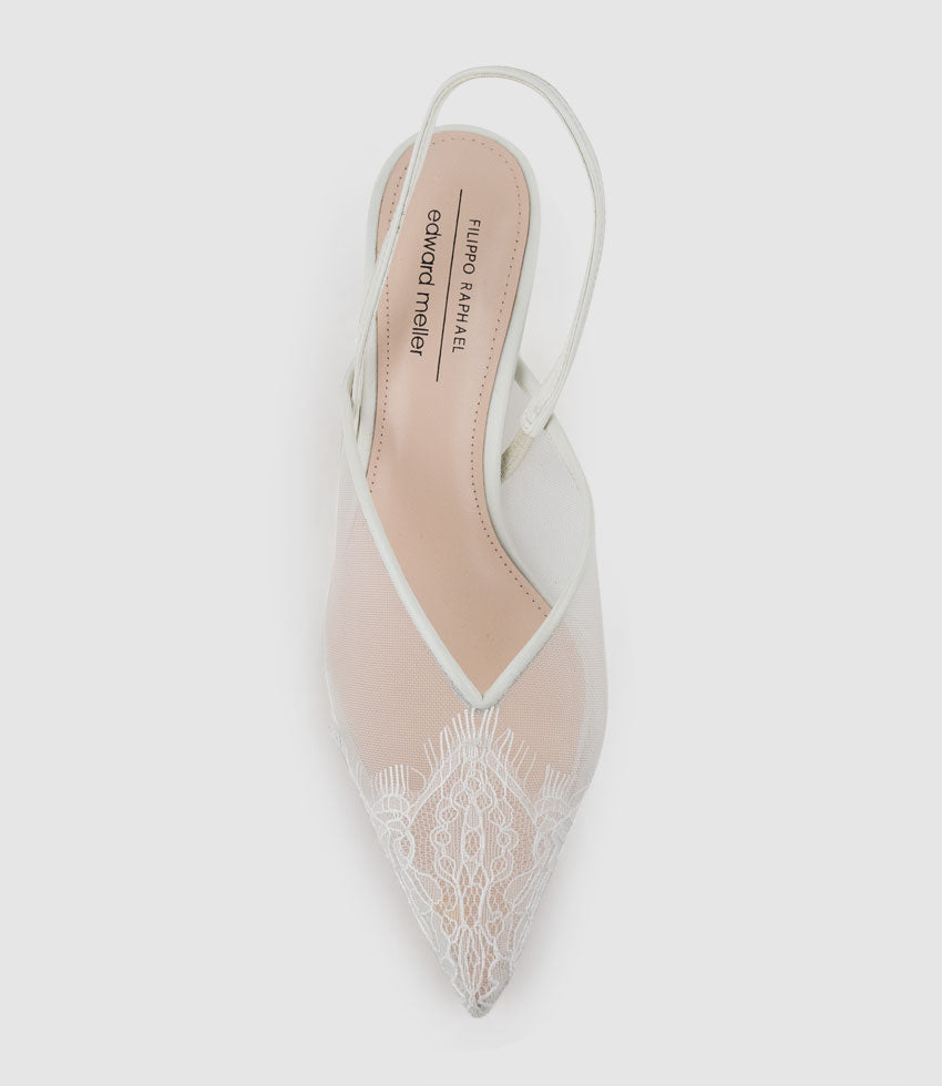 DESTINE60 Lace Front Mesh Slingback in White - Edward Meller