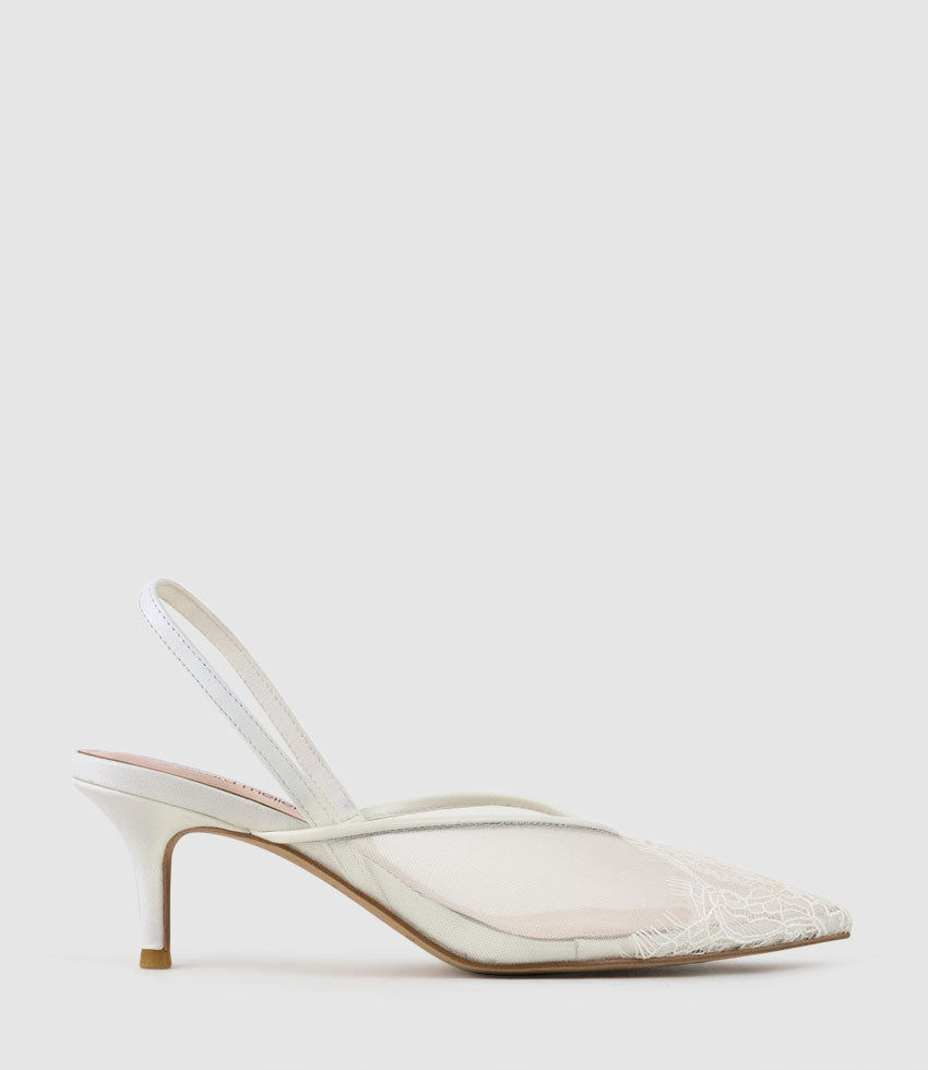 DESTINE60 Lace Front Mesh Slingback in White - Edward Meller