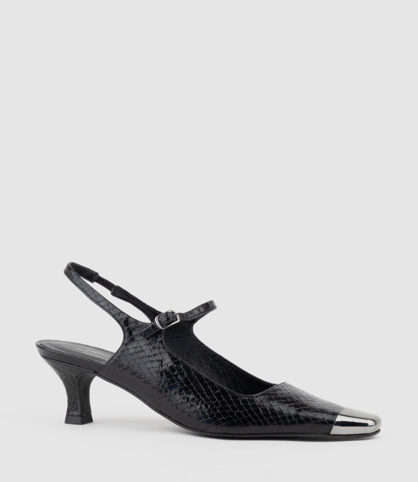 DEVINA60 Mary Jane Slingback Pump in Black Reptile - Edward Meller