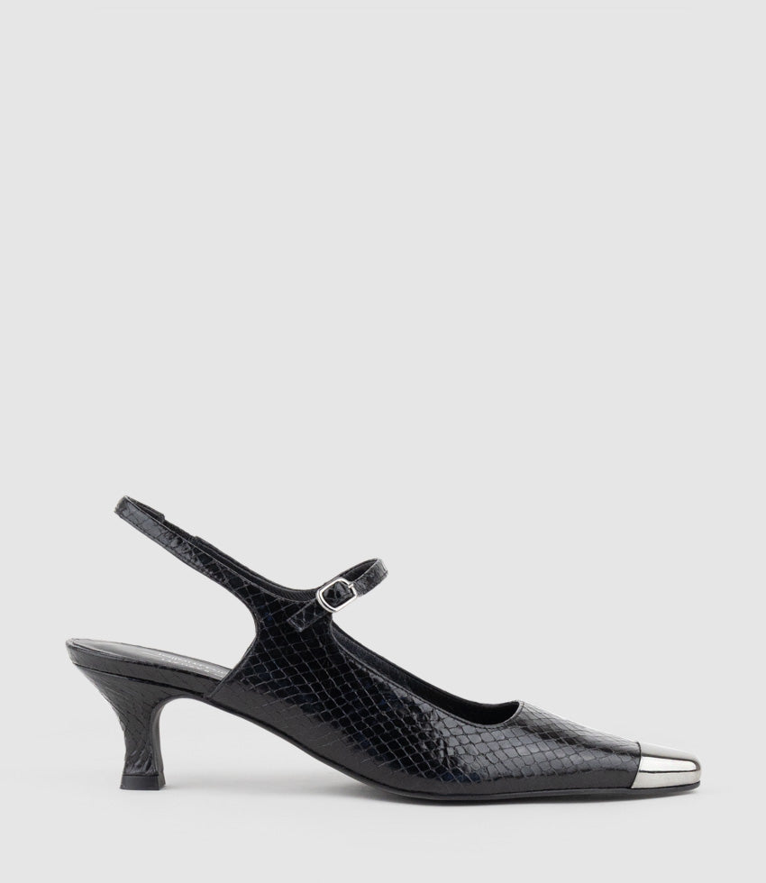 DEVINA60 Mary Jane Slingback Pump in Black Reptile - Edward Meller