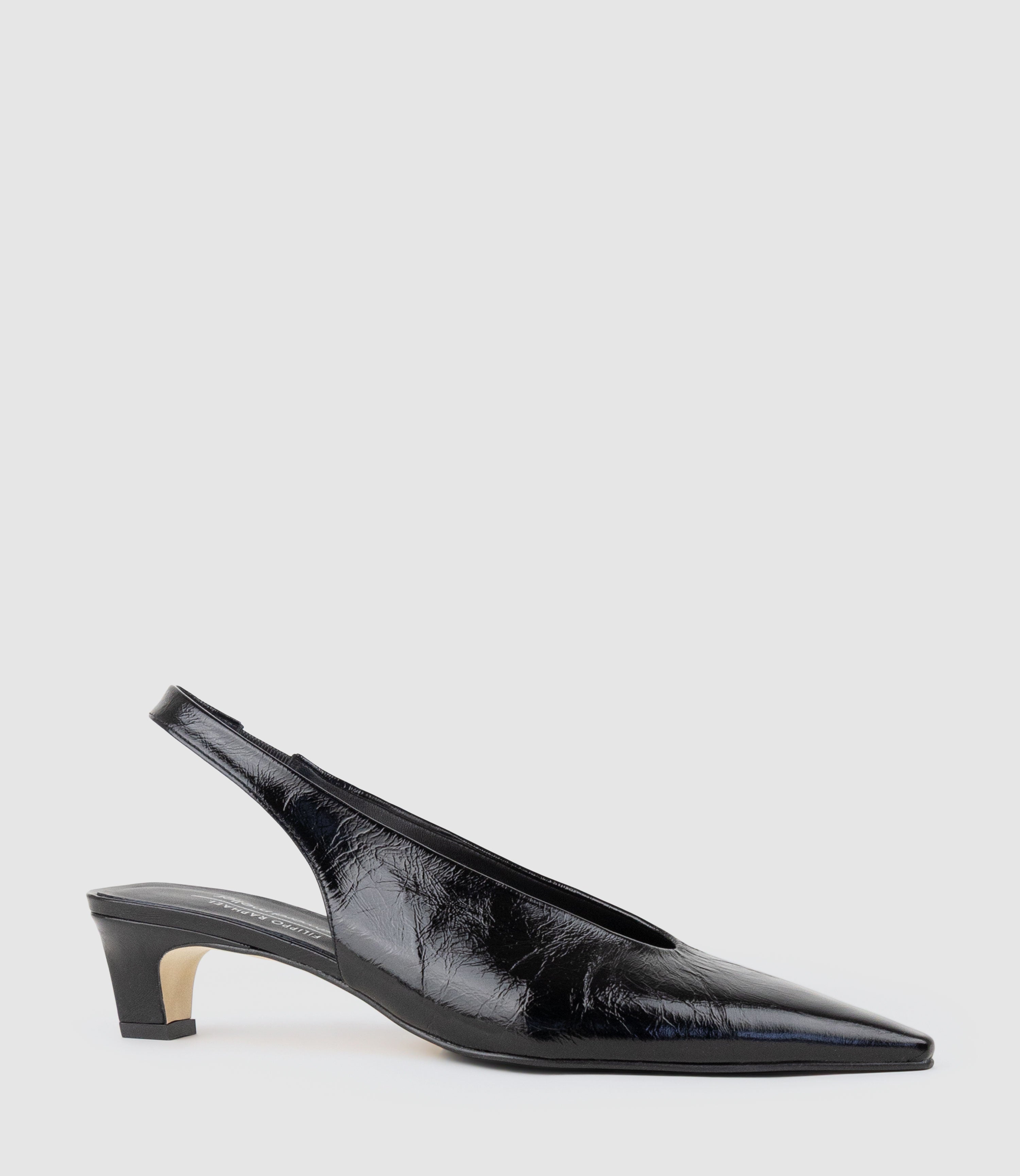 DIALA40 Choked Slingback in Black Crinkle Patent