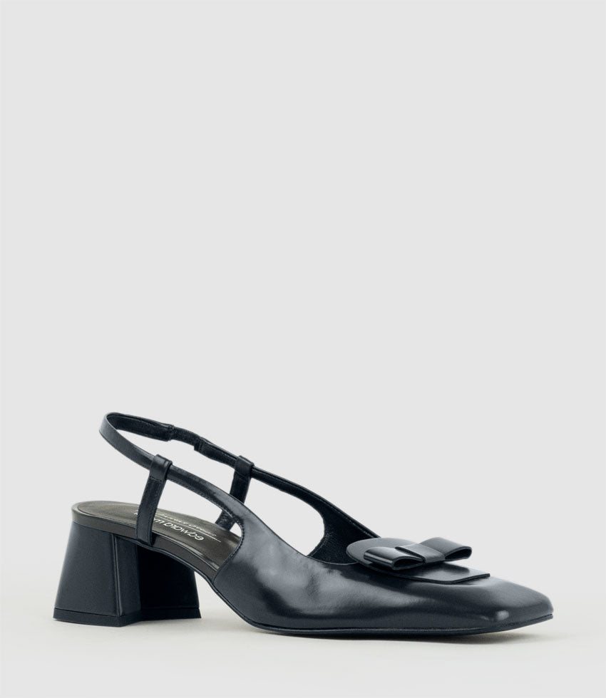 DINA45 Slingback Pump with Bow in Navy High Shine