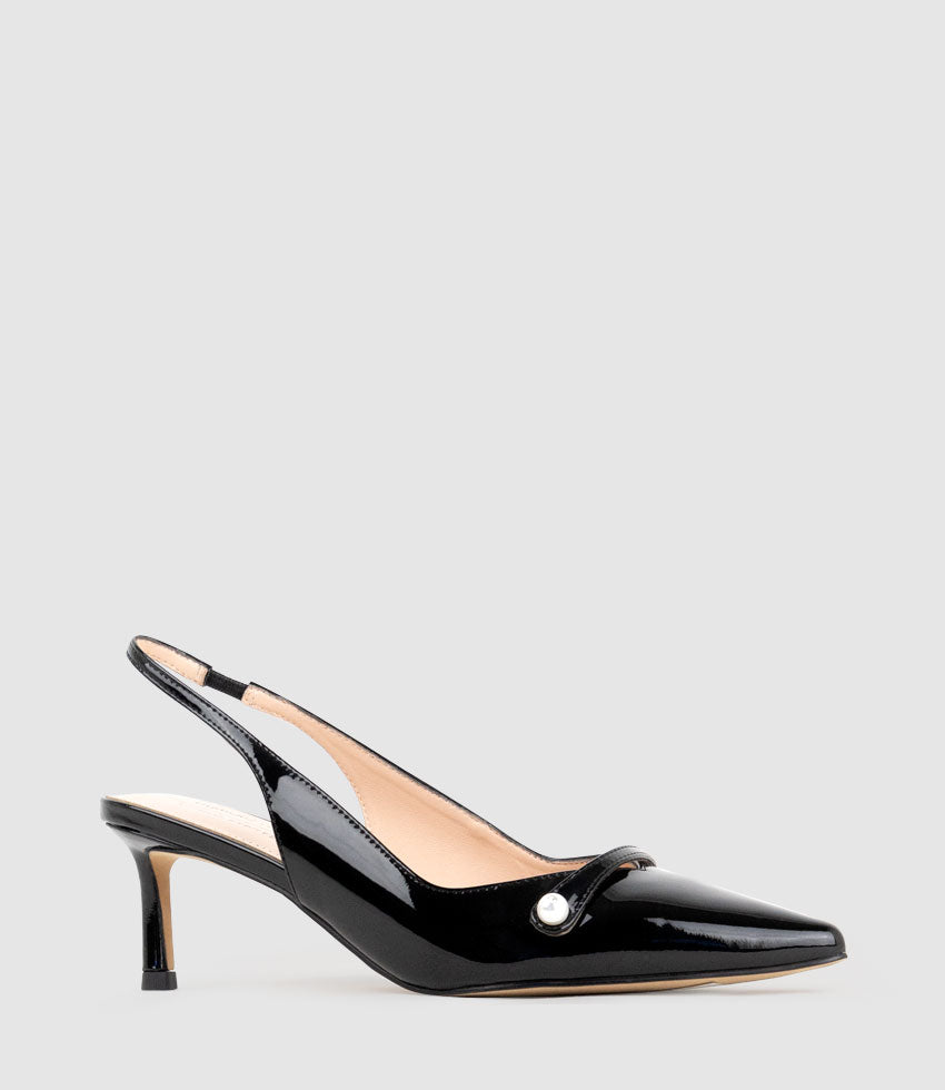 DIVINE55 Slingback Pump with Pearl in Black Patent - Edward Meller