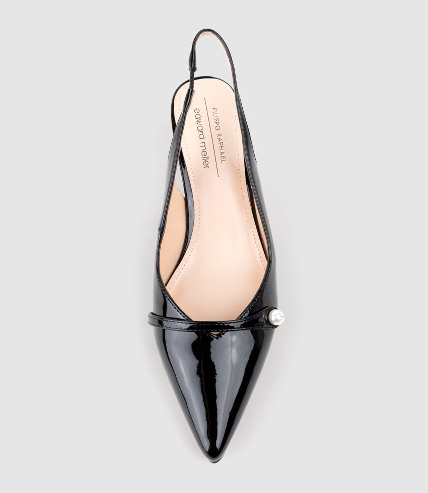 DIVINE55 Slingback Pump with Pearl in Black Patent - Edward Meller
