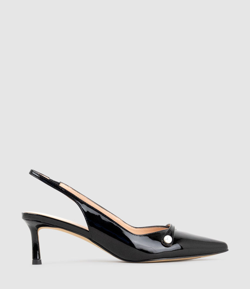 DIVINE55 Slingback Pump with Pearl in Black Patent - Edward Meller
